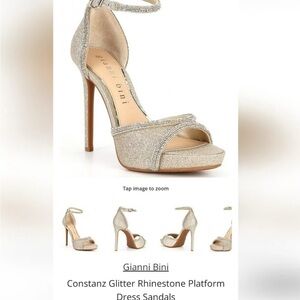 Gianni Bini Silver Glitter Rhinestone Platform Dress Sandals